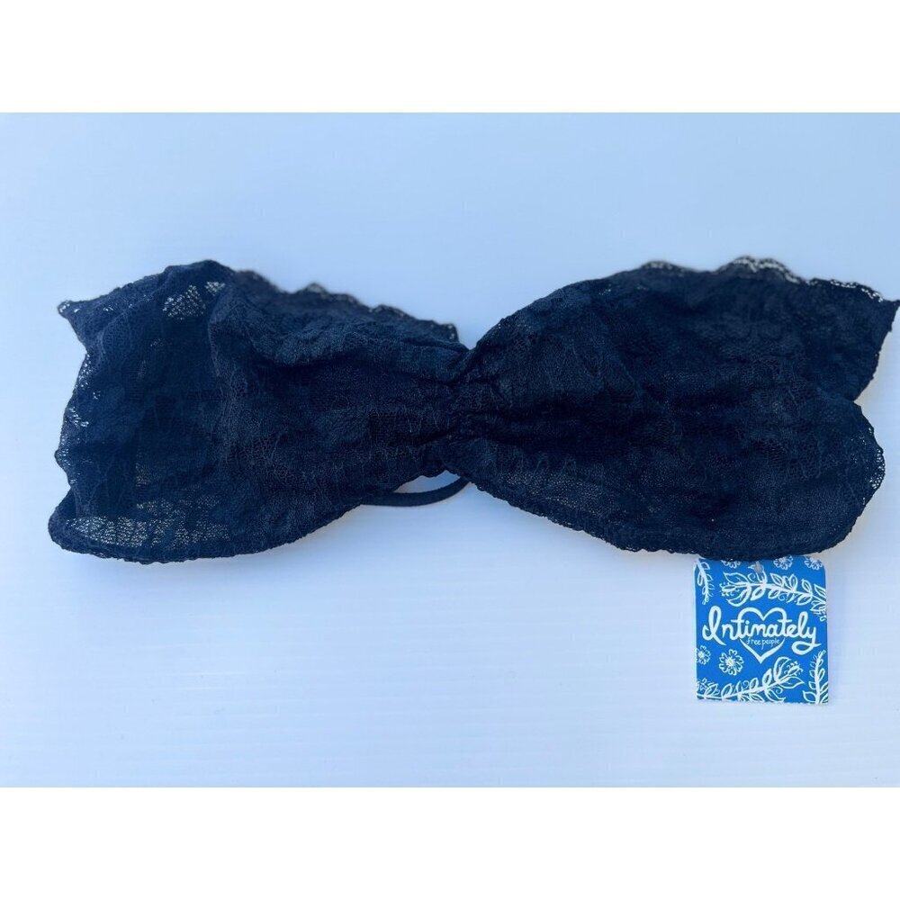 Free People XS Black Lace Strapless Floral Bandeau Bra Wireless Boho Stretch - Picture 7 of 9